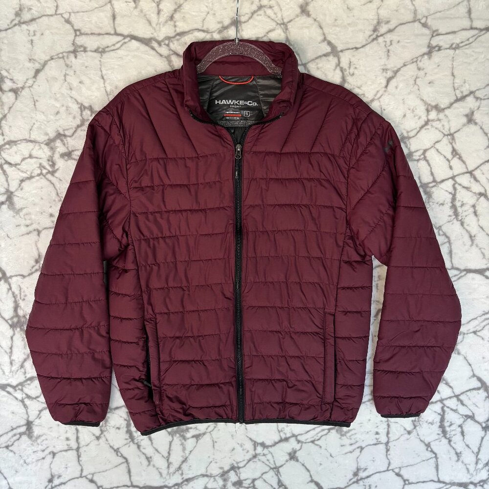 HAWKE & CO Sport Puffer Coat Men's S Maroon Burgundy Lightweight Full Zipper